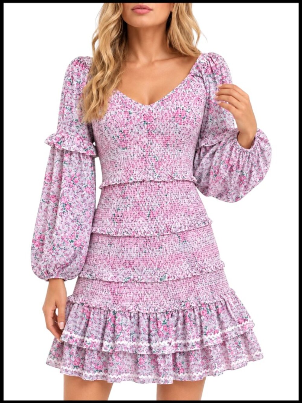 LoveShackFancy Ensley Mini Dress Candy Heart Pink Smocked Puff Sleeve S
